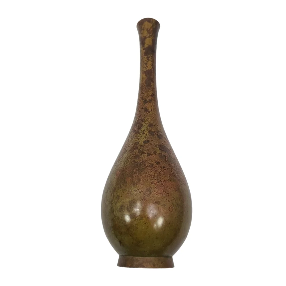 bronze Or Brass vase art with mottled patina, tall